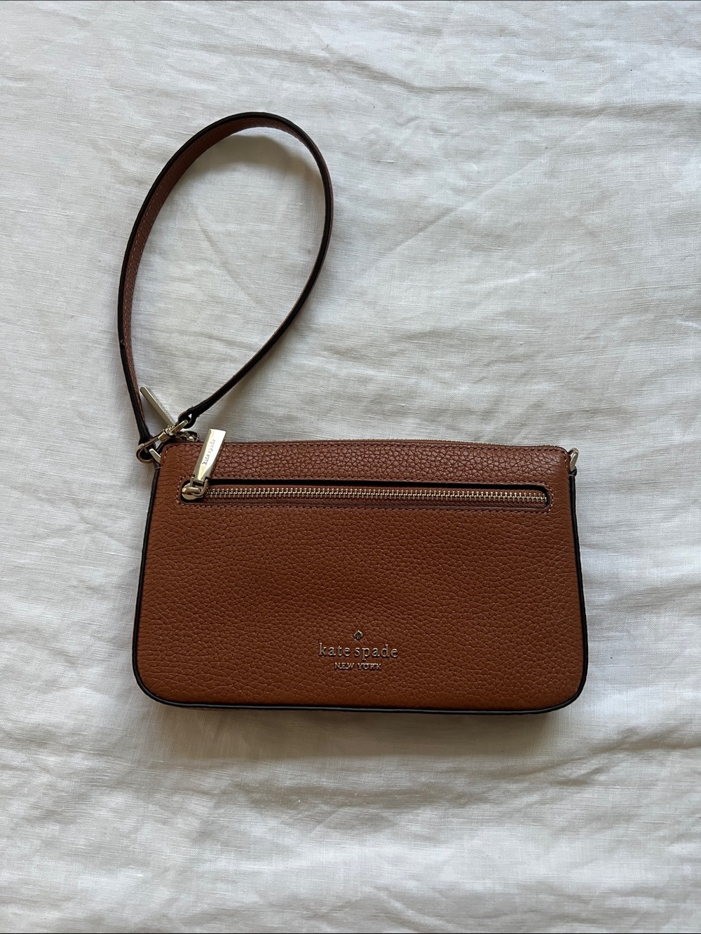 kate spade Pebbled Leather Brown Wristlet with Zip Pocket